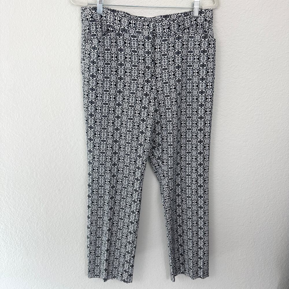 Chico's Womens Pull On Pants Size 12 Stretch Cotton Floral Comfy White